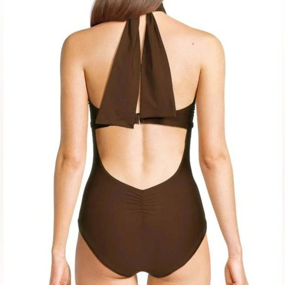 DKNY Women’s Brown One-Piece Halterneck Swimsuit - Picture 2 of 11